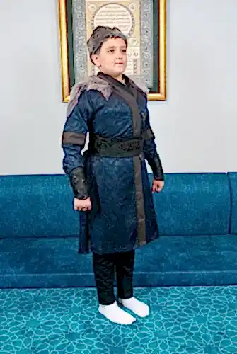 Hakiki Kürk Detaylı Ertuğrul Erkek Çocuk Kostümü, Alp Kıyafeti Lacivert - ihvanonline (1)