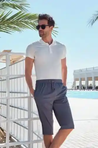 Haşema Akan Yan Şeritli Uzun Erkek Deniz Şortu HSM-2979 Gri - 1