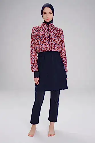 Haşema Alisya Lacivert Jileli 5 Parça Kız Çocuk Tesettür Mayo Takımı HSM4056 - 1