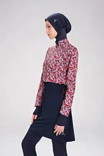 Haşema Alisya Lacivert Jileli 5 Parça Kız Çocuk Tesettür Mayo Takımı HSM4056 - (1)