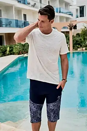 Haşema Desenli Fermuarlı Cepli Uzun Erkek Havuz ve Deniz Şortu 2413-25 Lacivert - 1