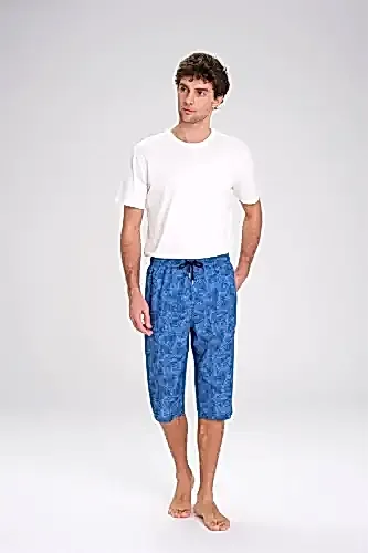 Haşema Desenli Fermuarlı Cepli Uzun Erkek Havuz ve Deniz Şortu 2419-25 Mavi - Haşema (1)