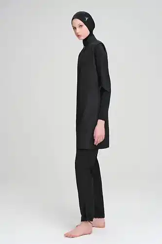 Haşema Dokuma 5 Parça Büyük Beden Tam Tesettür Mayo Takımı Siyah 6027 - Haşema (1)