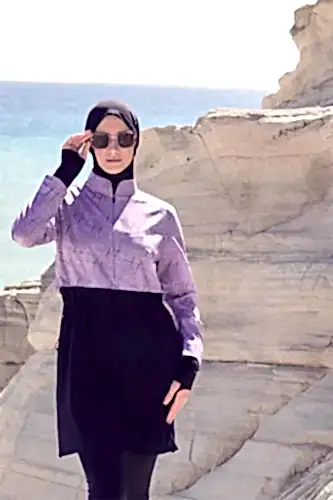 Haşema Esila Monogram Desenli Tam Kapalı Tesettür Mayo HSM-2934 Lila 