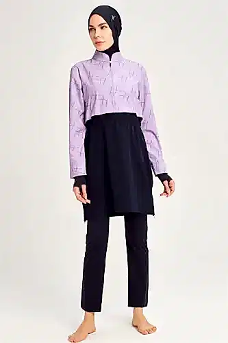 Haşema Esila Monogram Desenli Tam Kapalı Tesettür Mayo HSM-2934 Lila - Haşema (1)