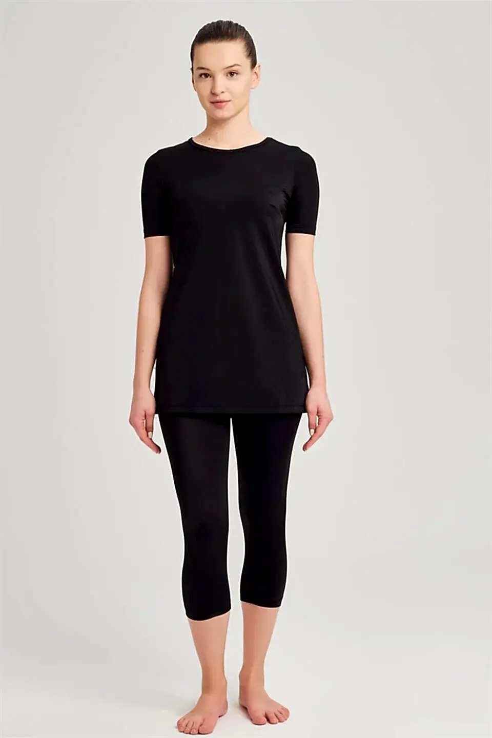 Haşema N-6081 Süsen Siyah Yarı Kapalı Mayo Battal - 1