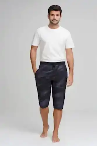 Haşema Nezih Geometrik Desenli Siyah Uzun Erkek Deniz Şortu HSM-2973 