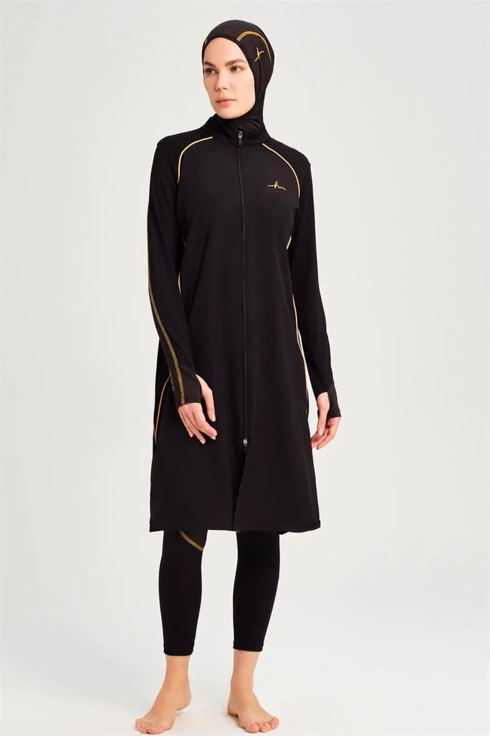 Haşema Performans Serisi Petek Doku Detaylı Yüzücü Tam Kapalı Tesettür Mayo HSM-2002 Siyah - Haşema (1)