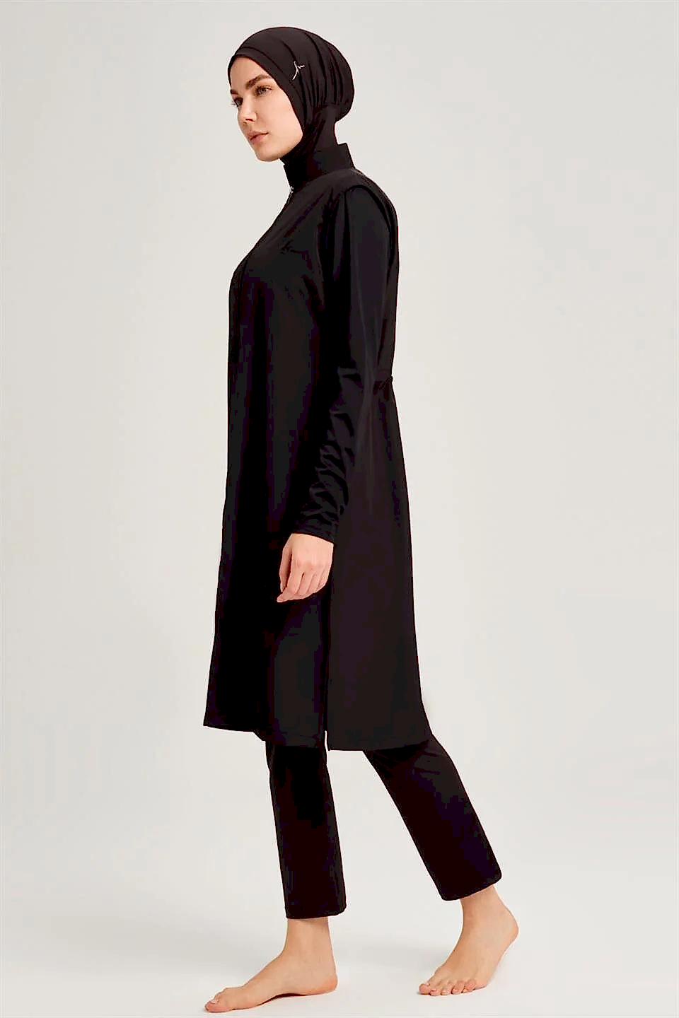 Haşema Rahat Kesim Siyah Jileli 4 Parça Tam Kapalı Tesettür Mayo Takımı H-6025-39-24 - (1)