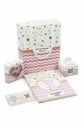 Hediyelik 5'li Mevlüt Seti İsme Özel Çantalı Tesbihli, Magnetli, Yasin Kitabı - Pembe - 1