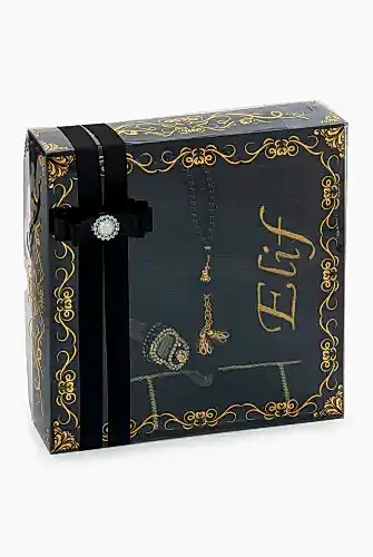 Hediyelik Kutulu Kişiye Özel Tesbih Zikirmatik İsimli Seccade Seti Siyah - ihvanonline (1)