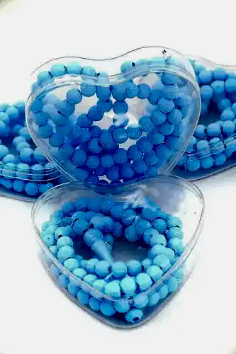 Hediyelik Tesbih - Gül Kokulu - Kalp Kutulu - Mavi Renk - Bebek Mevlid Hediyeliği - İhvan (1)