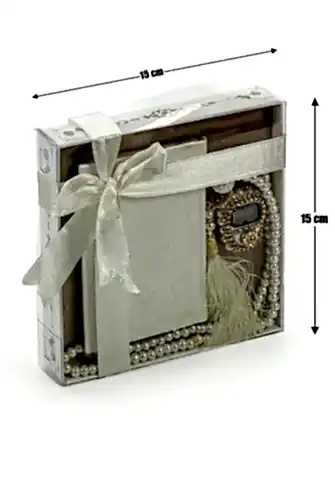 İnci Tesbih ve Zikirmatikli Krem Medine Hatlı Kuranı Kerim Seti Dini Hediyelik - İhvan (1)