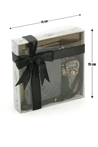 İnci Tesbih ve Zikirmatikli Siyah Medine Hatlı Kuranı Kerim Seti Dini Hediyelik - İhvan (1)