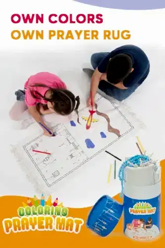 İngilizce Boyamalı Yıkanabilir Eğitici Dini Oyuncak Çocuk Seccade Seti Mavi 