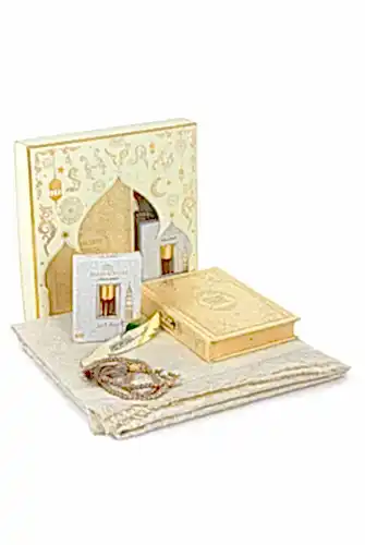 İngilizce Mealli Medine Hatlı Kuranı Kerim ve Seccade Seti Krem 