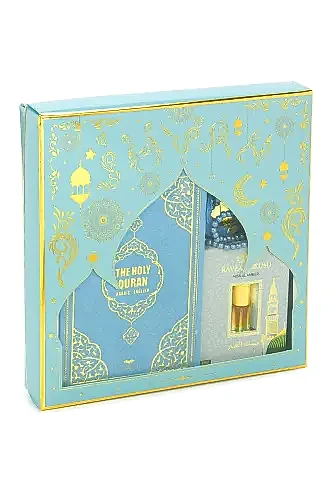İngilizce Mealli Medine Hatlı Kuranı Kerim ve Seccade Seti Mavi - ihvanonline (1)