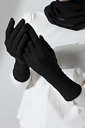  İşlemeli Kadın Tesettür Eldiven Siyah - ihvanonline (1)