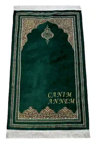 İsme Özel Anneler Günü Hediyesi Yeşil Şönil Seccade, İsim Nakışlı Tasarım 