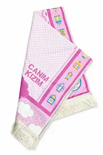 İsme Özel İşlemeli Dijital Baskılı Çocuk Seccadesi Pembe - İhvan (1)