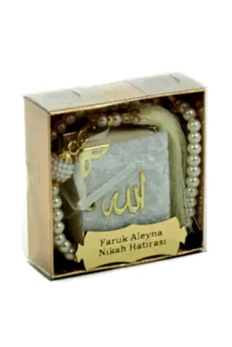 İsme Özel Kutulu İnci Tesbihli Kadife Kaplı Mini Kuran Mevlüt Hediyesi Beyaz - ihvanonline (1)