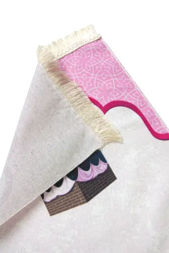 İsme Özel Nakış İşlemeli Kabeli Çiçek Desenli Çocuk Seccadesi Pembe - ihvanonline (1)