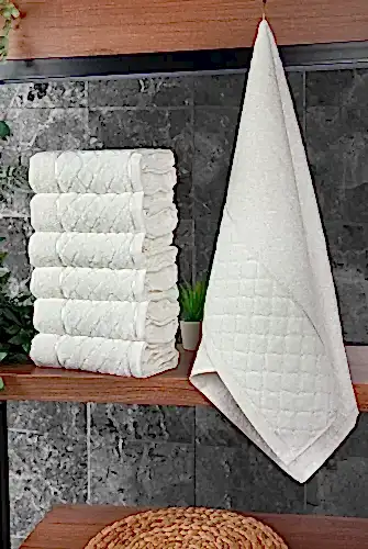 Jakarlı %100 Pamuklu 6'lı Lüks Kutulu Çeyizlik El Yüz Havlu Seti 50x90 - Beyaz 00050 