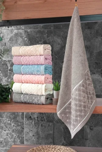 Jakarlı %100 Pamuklu 6'lı Lüks Kutulu Çeyizlik El Yüz Havlu Seti - 50x90 - 00050 - 1
