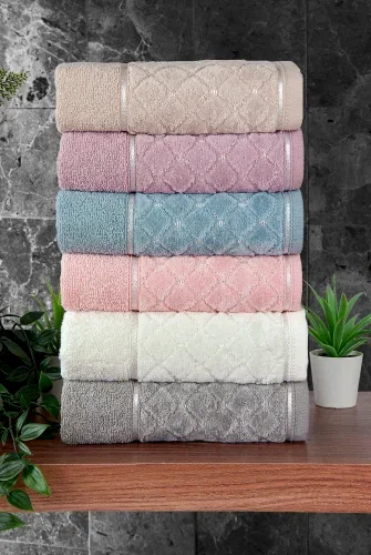 Jakarlı %100 Pamuklu 6'lı Lüks Kutulu Çeyizlik El Yüz Havlu Seti - 50x90 - 00050 - ihvanonline (1)