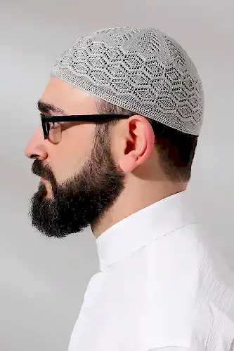 Kabartma Desen Örgülü Platinum Namaz Takkesi Gri - ihvanonline (1)