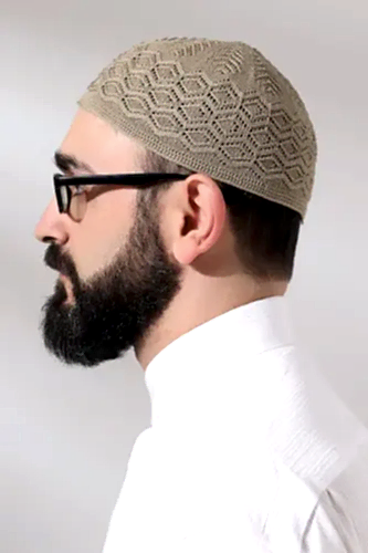 Kabartma Desen Örgülü Platinum Namaz Takkesi Kahverengi - ihvanonline (1)