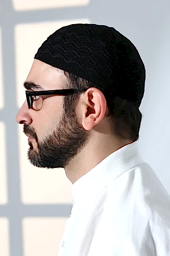 Kabartma Desen Örgülü Platinum Namaz Takkesi Siyah - ihvanonline (1)