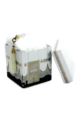 Kabe Desenli Özel Kutulu İğne Oyalı Dantelli Eşarp Tesbih Mevlüt Seti Beyaz - ihvanonline (1)