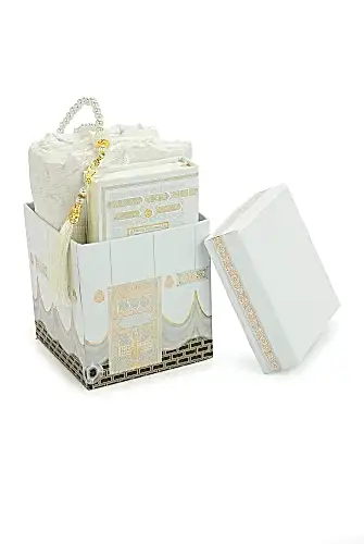 Kabe Desenli Özel Kutulu Kuranı Kerim Seccade Mevlüt Seti Beyaz - ihvanonline (1)