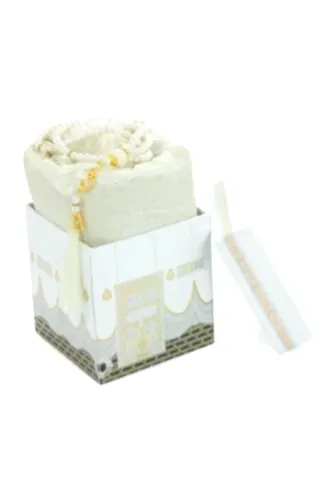 Kabe Desenli Özel Kutulu Seccade Tesbih Mevlüt Seti Beyaz - ihvanonline (1)