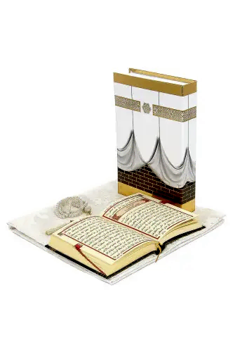 Kabe Kutulu Tafta Seccadeli ve Kabeli Kuran Seti Krem Renk - ihvanonline (1)