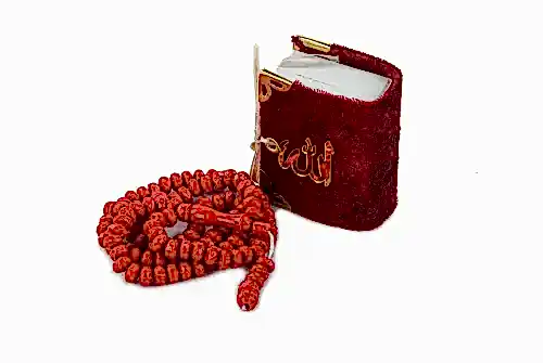 Kadife Kaplı Mini Kuran Kutulu - Tesbihli - Bordo - ihvanonline (1)