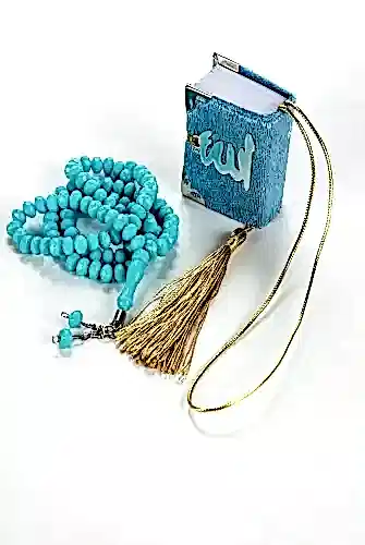 Kadife Kaplı Mini Kuran Kutulu - Tesbihli - Pleksili - Mavi - ihvanonline (1)