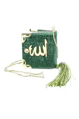 Kadife Kaplı Mini Kuranı Kerim - Sade Arapça - Yeşil - Bilgisayar Hatlı 