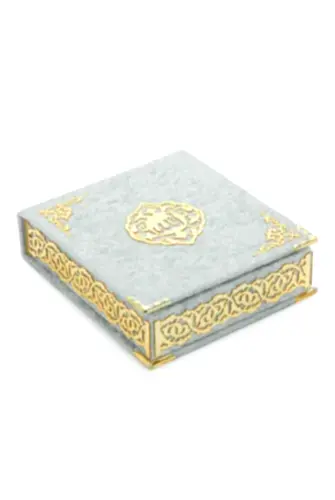 Kadife Kaplı Sandıklı Cep Boy Hediyelik Kuranı Kerim Seti - Gri - ihvanonline (1)