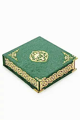 Kadife Kaplı Sandıklı Cep Boy Hediyelik Kuranı Kerim Seti - Yeşil - ihvanonline (1)
