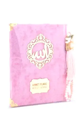 Kadife Kaplı Yasin Kitabı - Çanta Boy - İsme Özel Plakalı - Tesbihli - Kutulu - Pembe Renk - Mevlid Hediyeliği 
