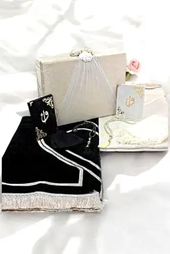 Kadife Sandıklı Damat Gelin Bohçasına Uygun Çeyizlik Kalpli Çift Seccade Seti - 1