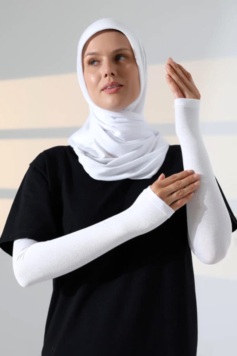 Kadın Avuç İçi Uzun Penye Tesettür Kolluk Beyaz - ihvanonline