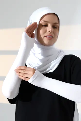 Kadın Avuç İçi Uzun Penye Tesettür Kolluk Beyaz - ihvanonline (1)