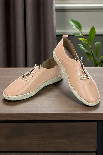 Kadın Deri Ortopedik Günlük Ayakkabı, Esnek ve Yumuşak Tabanlı Hac Umre Ayakkabısı - Somon - 1