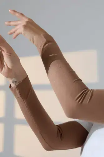 Kadın Düz Dikişsiz Pratik Likralı Tesettür Kolluk Penye Namaz Kolluğu - Kahve - ihvanonline (1)