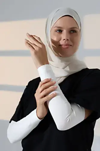 Kadın Düz Dikişsiz Pratik Likralı Tesettür Kolluk Penye Namaz Kolluğu - Krem - 1