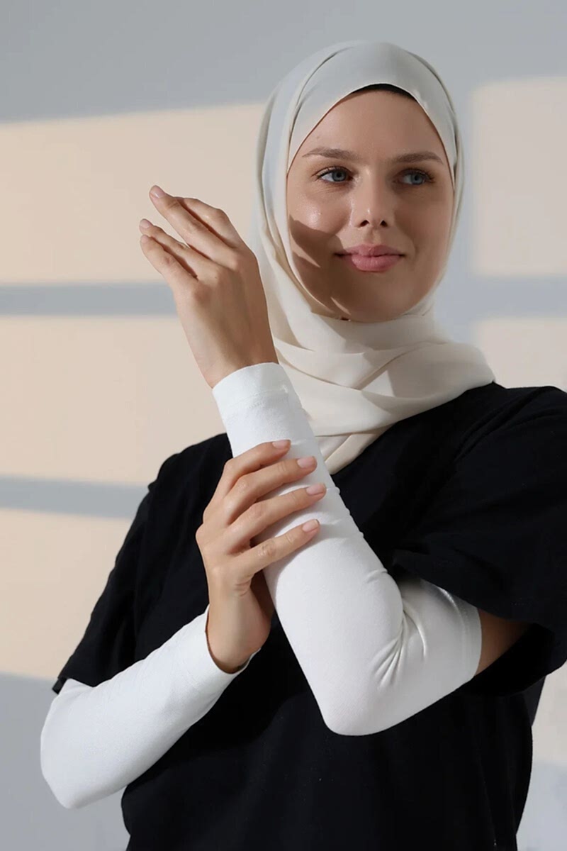 Kadın Düz Dikişsiz Pratik Likralı Tesettür Kolluk Penye Namaz Kolluğu - Krem - ihvanonline