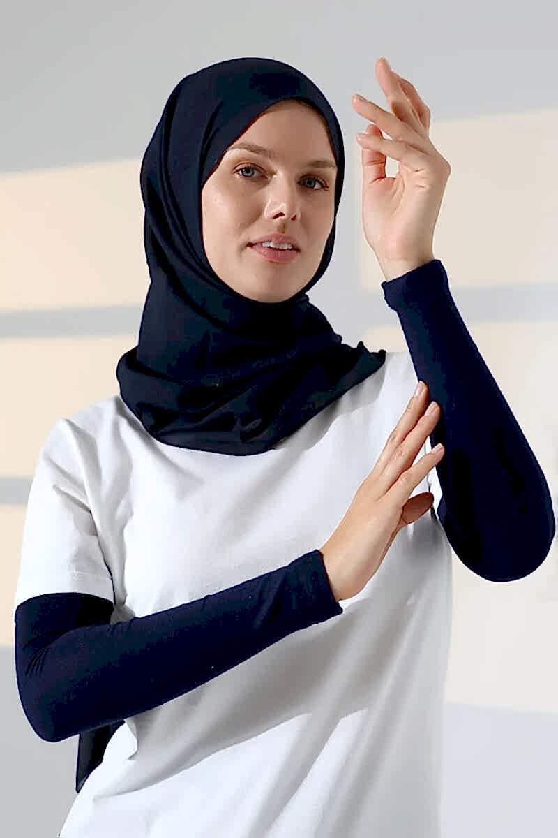 Kadın Düz Dikişsiz Pratik Likralı Tesettür Kolluk Penye Namaz Kolluğu - Lacivert - ihvanonline